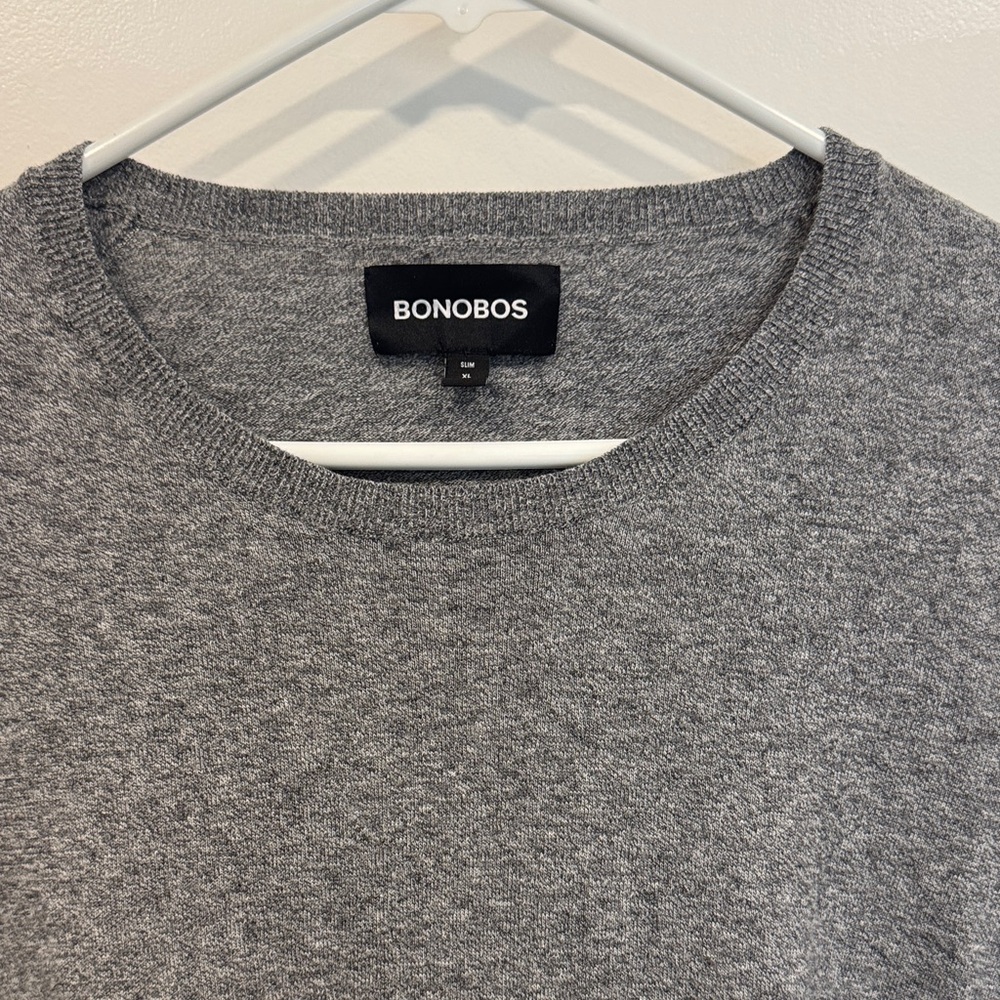 Bonobos Slim Fit 100% Cotton Heathered Gray Sweater EUC
